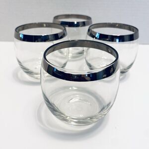 Silver Rim Clear Stemless Wine Glasses Vintage Set Of 4 See All Pictures Read